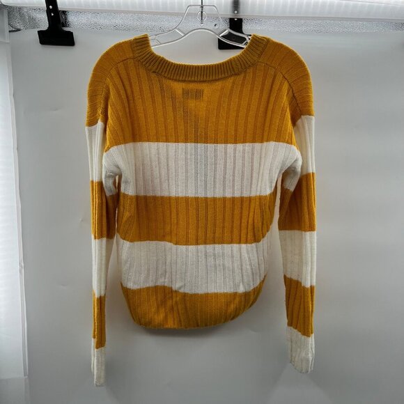 SO Knit Button Up Cardigan Yellow/White Striped V-Neck Long Sleeve Size XL - Picture 7 of 9